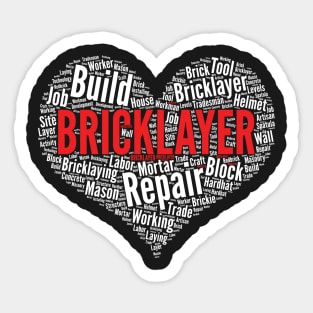 Bricklayer Heart Shape Word Cloud Design Labor Worker graphic Sticker